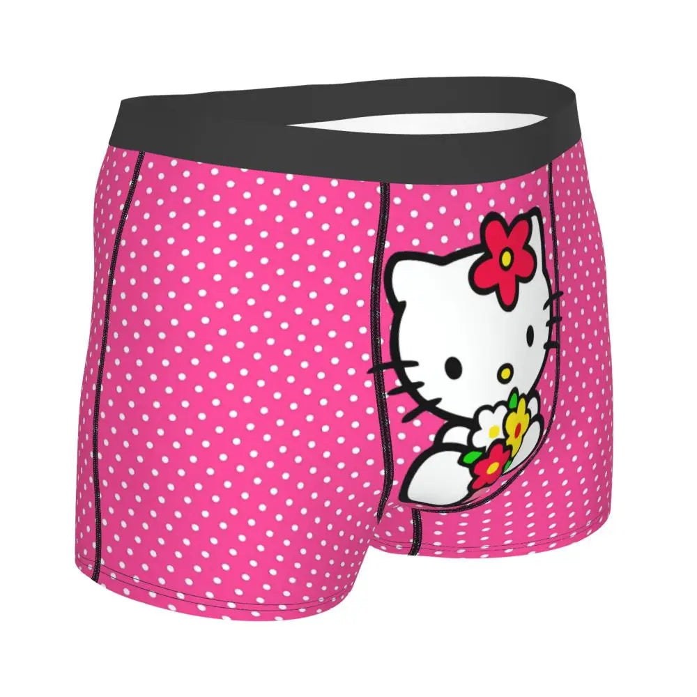 Custom Cartoon Cute Hello Cat Mangas Underwear Men Print Classical Boxer Shorts Panties Briefs Breathable Underpants