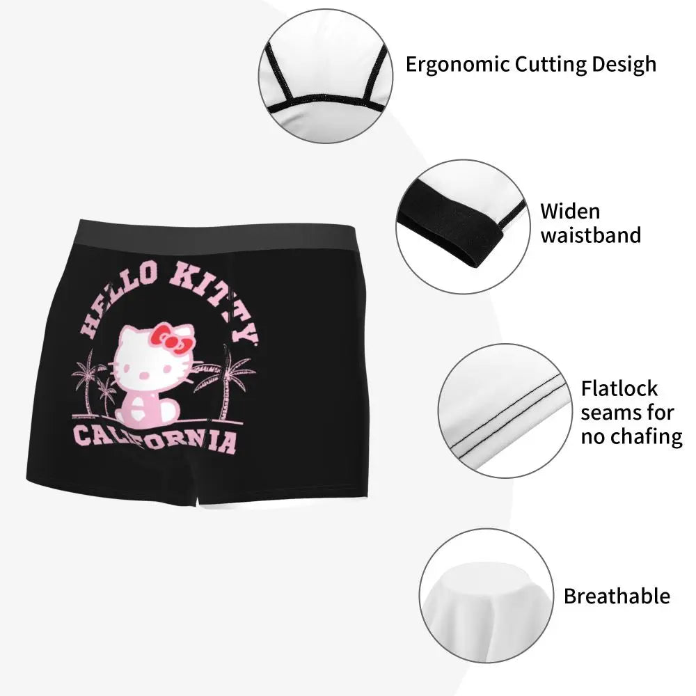 Custom Cartoon Cute Hello Cat Mangas Underwear Men Print Classical Boxer Shorts Panties Briefs Breathable Underpants