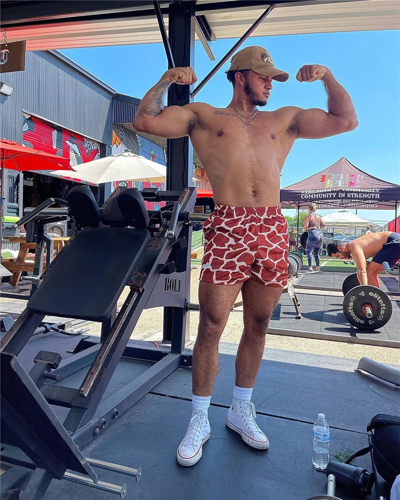 Summer Men's INAKA IP Animal Print Mesh Shorts Drawstring Elastic Waist Breathable Quick Dry Gym Workout Fitness Casual Pants