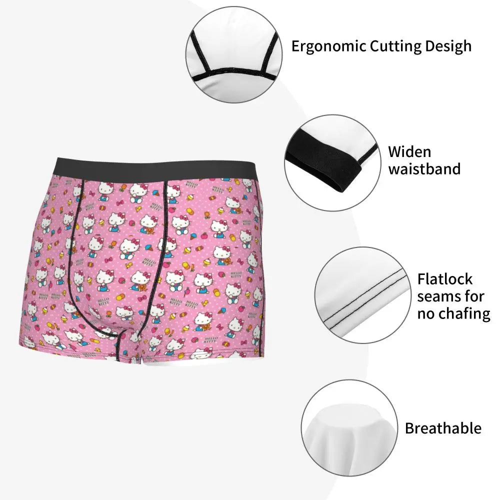 Custom Cartoon Cute Hello Cat Mangas Underwear Men Print Classical Boxer Shorts Panties Briefs Breathable Underpants