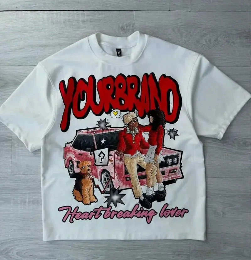 Y2k Harajuku Streetwear Men's New Summer Fashion Short Sleeved Cartoon Print Design Shirt Retro Hip Hop Trend Oversized T-Shirt