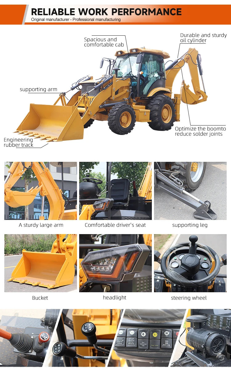 Free Shipping 4WD Hydraulic Backhoe Loader Earth-moving Machinery Backhoe Loader Farm Wheel Loader Excavator Shovel Customized
