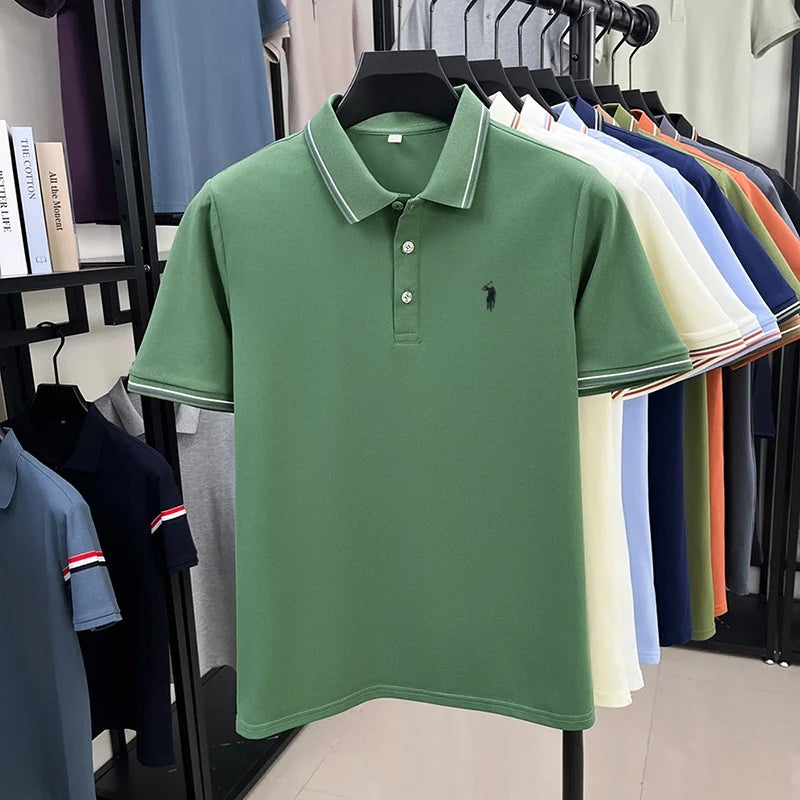 Men's Short Sleeve Polo Shirt – Striped Smart Casual Tee